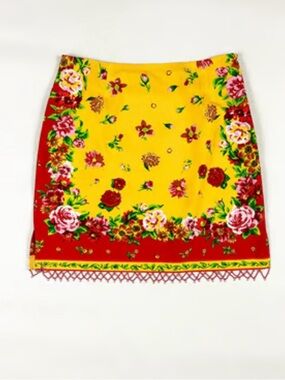 Vintage Yellow & Red Floral Border Mini Skirt